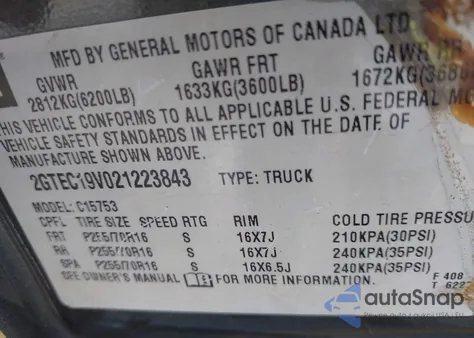 2002 GMC Sierra 1500 Sle z USA, uszkodzony, nr VIN 2GTEC19V021223843